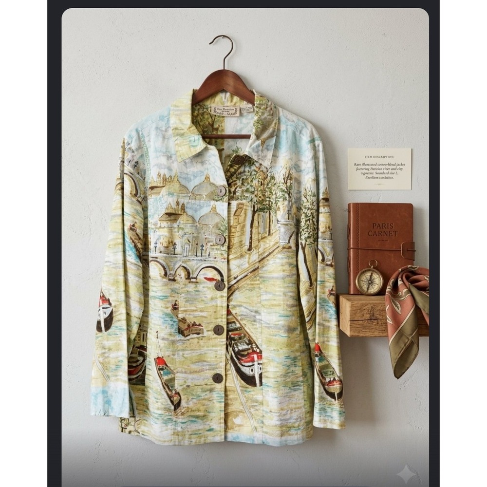 New Direction Woman Illustrated City Print Cotton Jacket 3X Venice Paris Art